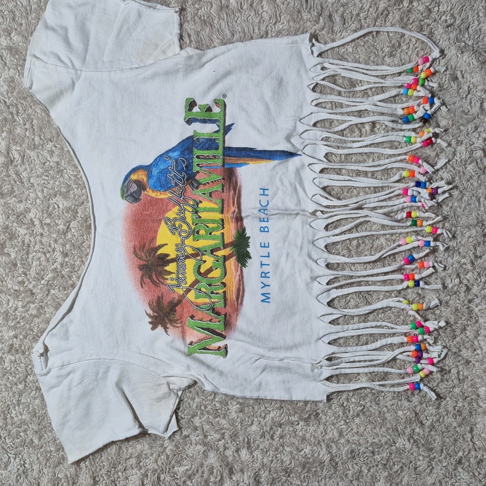 vtg Jimmy Buffett DIY Beaded crop top M Margaritaville Myrtle Beach Tourist Tee